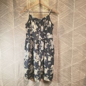 Mudd Rustic Cottagecore Boho Floral Blue Denim-like Look Dress w/ Pockets